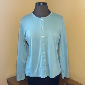 L.L. Bean Women's Button Cardigan, 100%supina cotton, large, soft blue/green